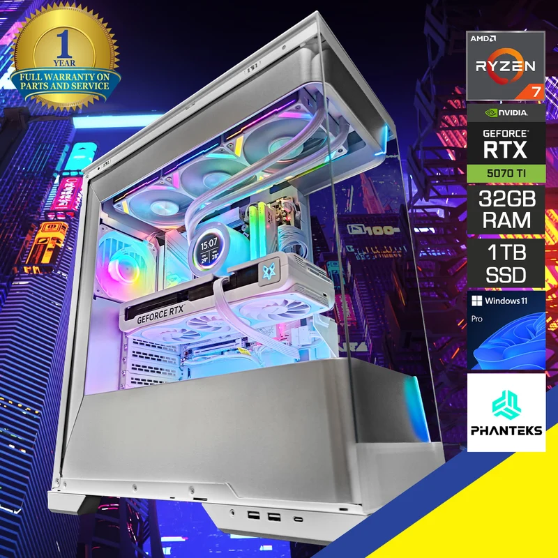 Optima Evolv S2 White Desktop Gaming PC | AMD Ryzen 7 9700X | 32GB RAM | 1TB SSD | RTX 5070 TI | Windows 11 Pro