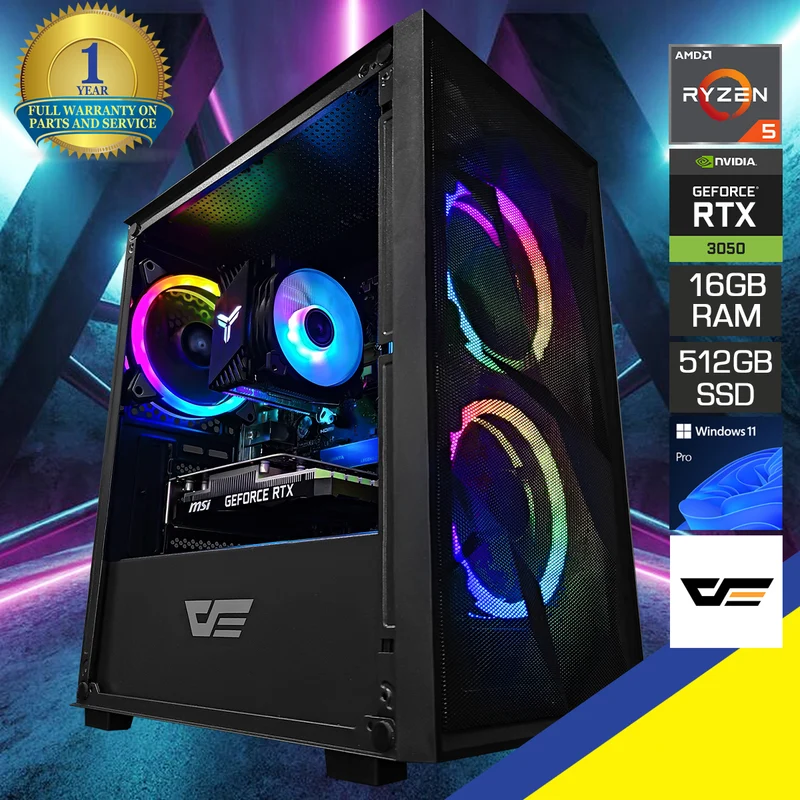 Alpha M305 Mesh Black Desktop Gaming PC | AMD Ryzen 5 5500 | 16GB RAM | 512GB SSD | RTX 3050 | Windows 11 Pro