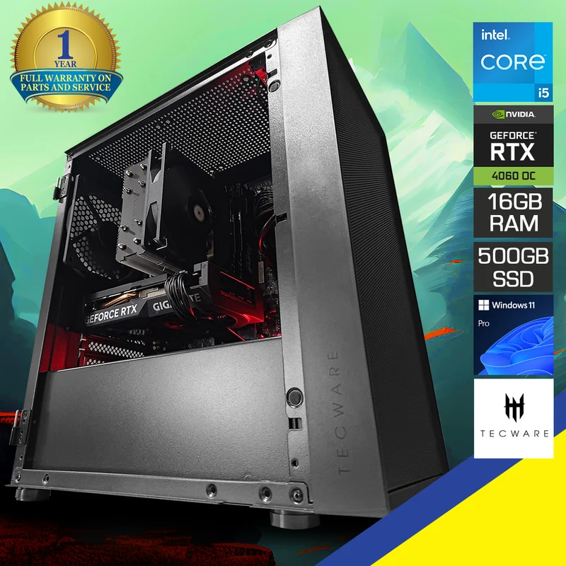 Alpha Nexus Air M2 Black Desktop Gaming PC | Intel i5 12400F | 16GB RAM | 500GB SSD | GeForce RTX 4060 OC | Windows 11 Pro
