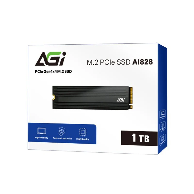 AGI AI828 1TB M.2 PCIe NVMe 4.0 Gen 4x4 7400MB/s Read/5500MB/s Write Internal SSD with Heat Sink (AGI1T0G44AI828-CB)