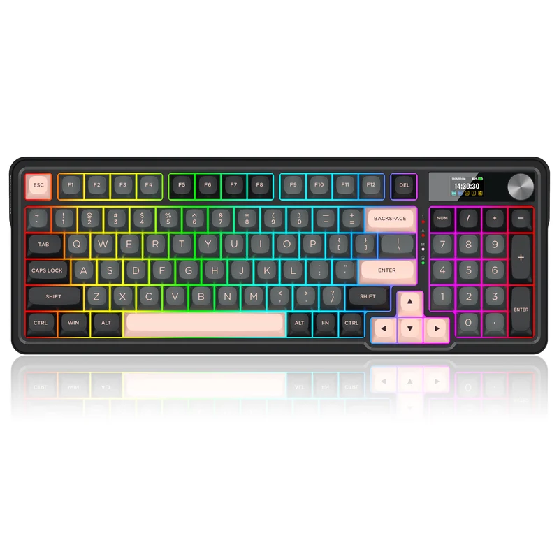 Redragon K719GBP Galatin Pro RGB Tri-Mode with LCD Screen Gasket Mounted Mechanical Keyboard (Manbo L Linear Switch) (Grey/Black/Pink)