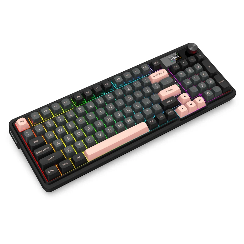 Redragon K719GBP Galatin Pro RGB Tri-Mode with LCD Screen Gasket Mounted Mechanical Keyboard (Manbo L Linear Switch) (Grey/Black/Pink)