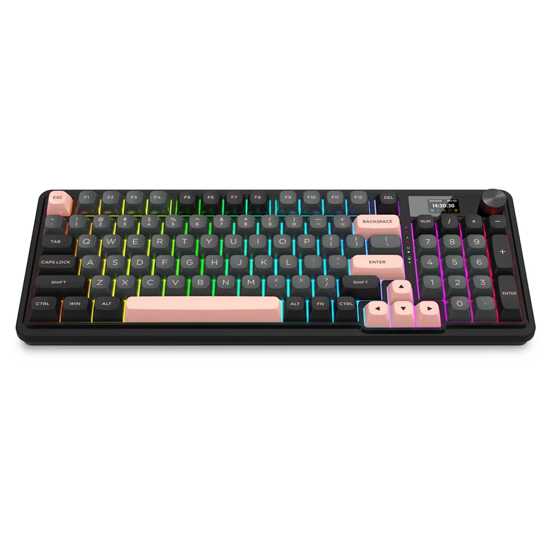 Redragon K719GBP Galatin Pro RGB Tri-Mode with LCD Screen Gasket Mounted Mechanical Keyboard (Manbo L Linear Switch) (Grey/Black/Pink)
