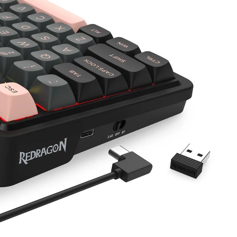 Redragon K719GBP Galatin Pro RGB Tri-Mode with LCD Screen Gasket Mounted Mechanical Keyboard (Manbo L Linear Switch) (Grey/Black/Pink)