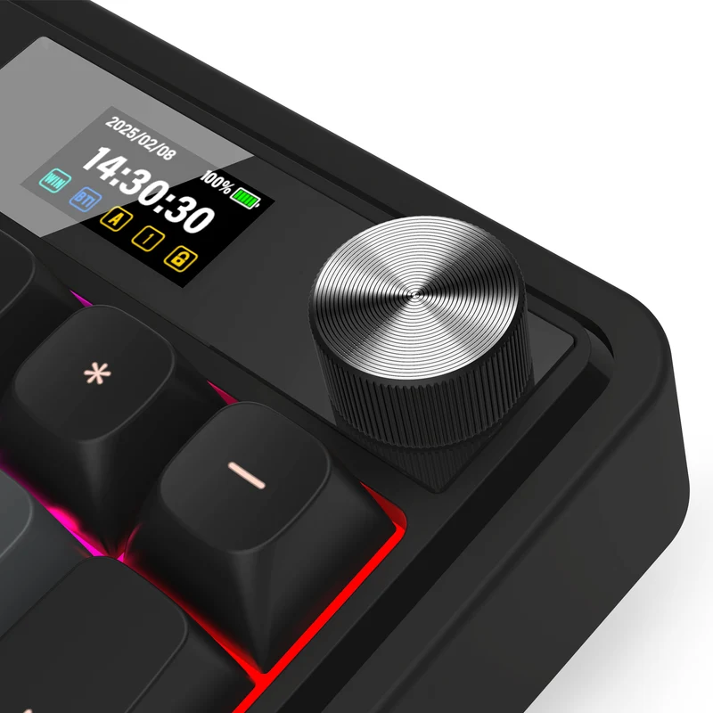 Redragon K719GBP Galatin Pro RGB Tri-Mode with LCD Screen Gasket Mounted Mechanical Keyboard (Manbo L Linear Switch) (Grey/Black/Pink)