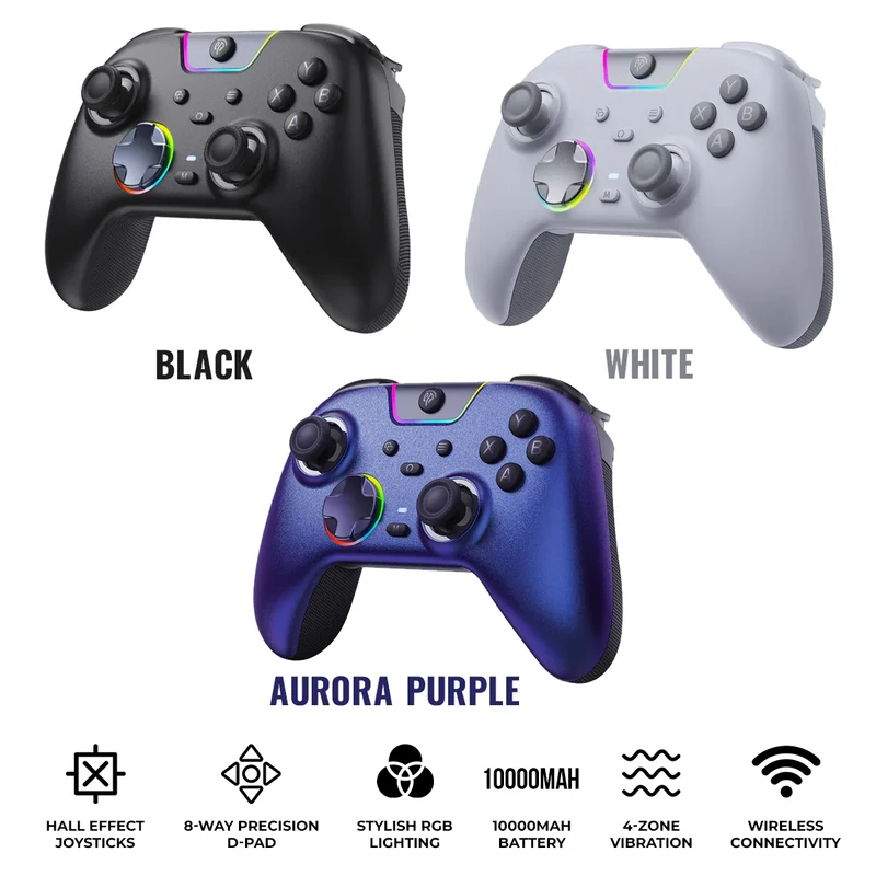EasySMX X05Pro Multiplatform Wireless Gaming Controller for Nintendo Switch/PC/iOS/Android (Black, White, Aurora Purple)