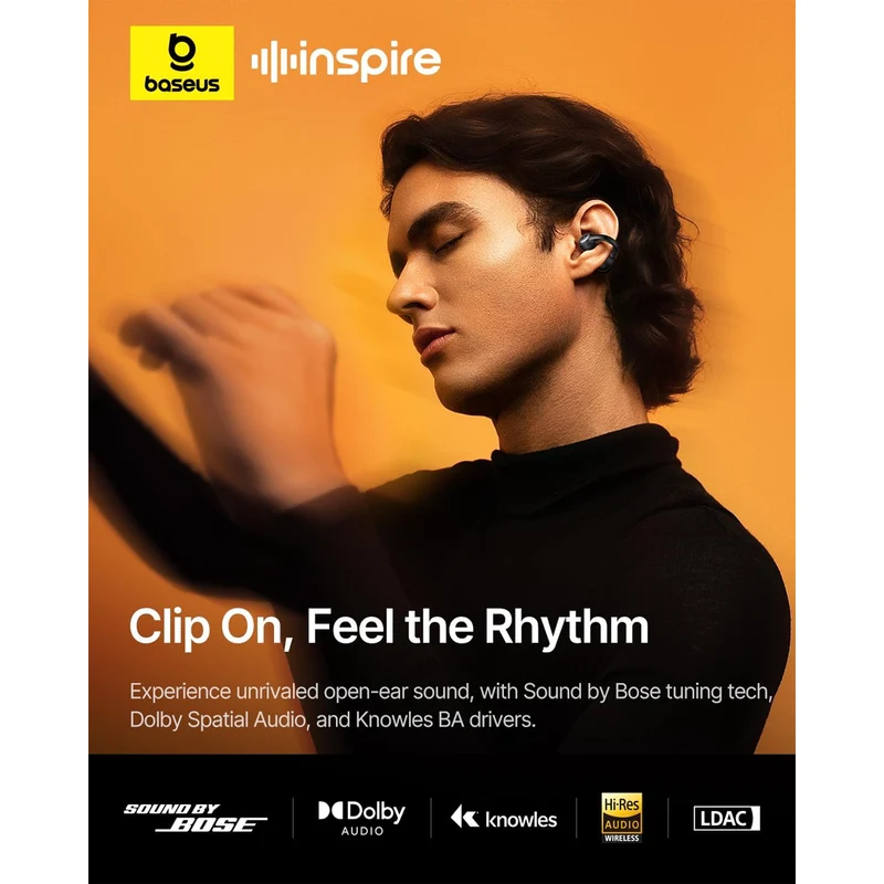 Baseus Inspire XC1 Open-Ear True Wireless Earbuds with Sound by Bose (Cosmic Black, Starlight Off-White)