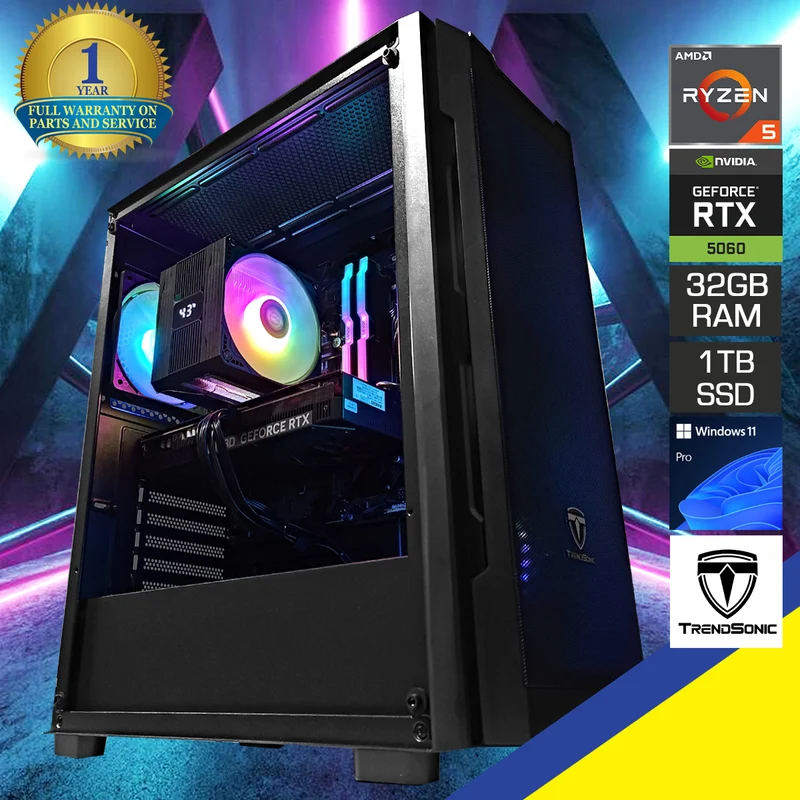 Sigma Uriel Black Desktop Gaming PC | AMD Ryzen 5 7500F | 32GB RAM | 1TB SSD | GeForce RTX 5060 TI | Windows 11 Pro