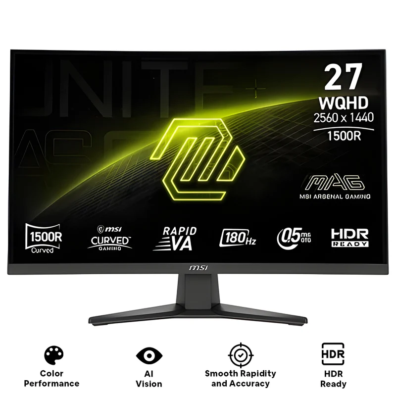MSI MAG 275CQF E18 27" WQHD (2560x1440) 180Hz 0.05ms GTG Rapid VA Curved Gaming Monitor with Tilt Adjustment