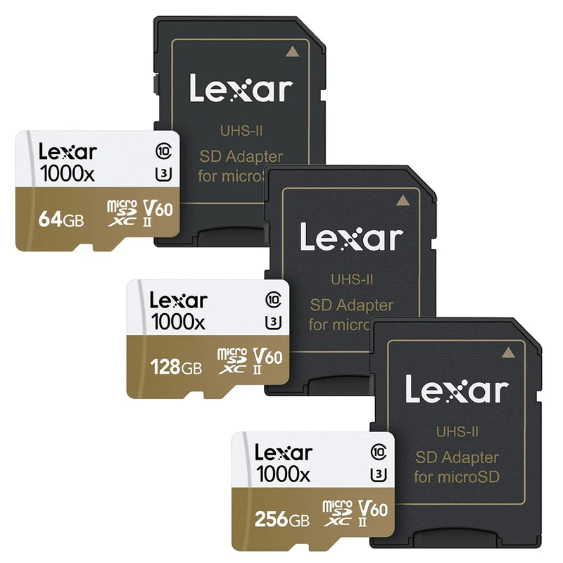 Lexar Professional 1000x microSDXC UHS-II C10 U3 V60 150MB/s Read Memory Card with Adapter (64GB, 128GB, 256GB)