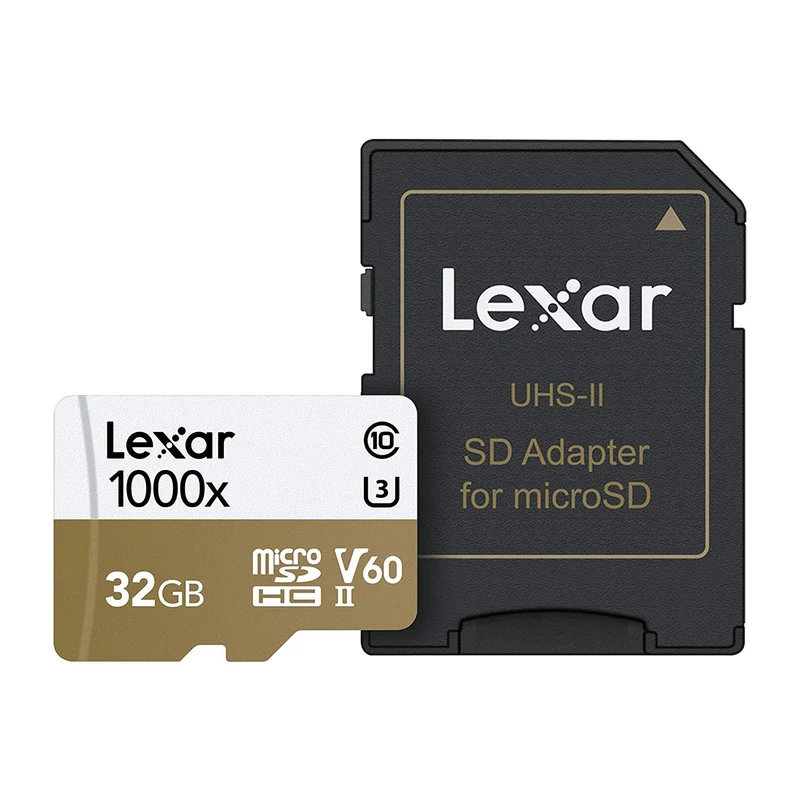 Lexar Professional 1000x 32GB microSDHC UHS-II C10 U3 V60 cards 150MB/s Read with Adapter (LSDMI32GCB1000A)