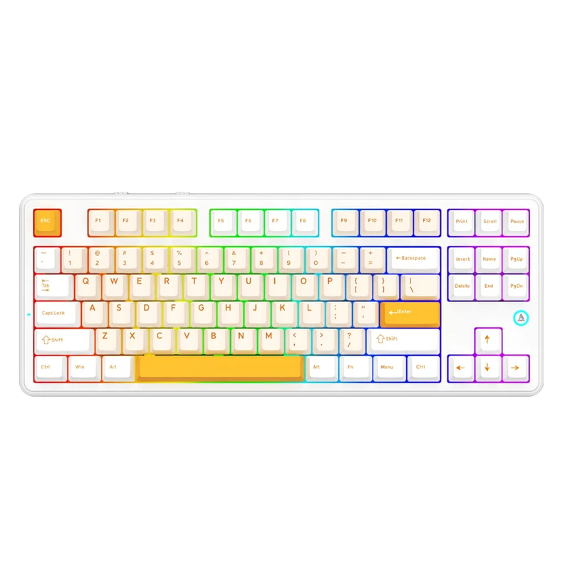 Ajazz AK870 V2 RGB Tri-Mode 87-Keys TKL Gasket-mounted Hot Swappable Mechanical Keyboard (Yellow/White/Dark Yellow) (Day Dream Switch)