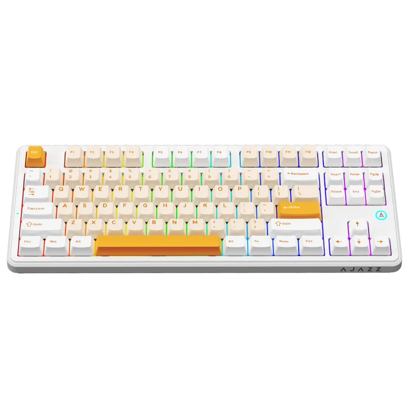 Ajazz AK870 V2 RGB Tri-Mode 87-Keys TKL Gasket-mounted Hot Swappable Mechanical Keyboard (Yellow/White/Dark Yellow) (Day Dream Switch)