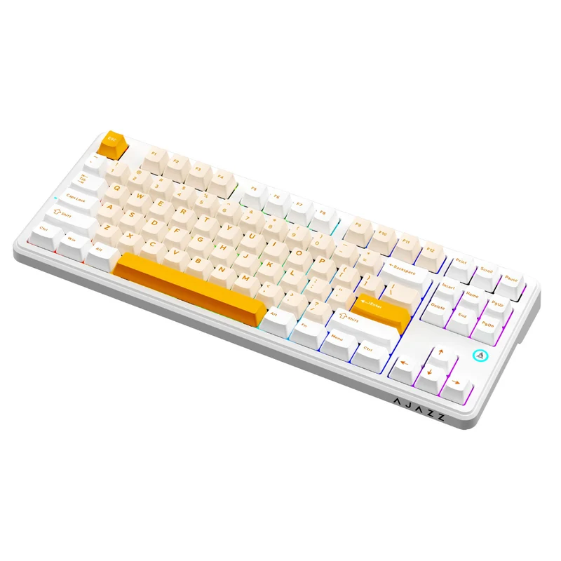 Ajazz AK870 V2 RGB Tri-Mode 87-Keys TKL Gasket-mounted Hot Swappable Mechanical Keyboard (Yellow/White/Dark Yellow) (Day Dream Switch)