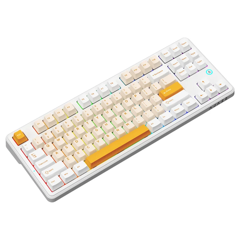 Ajazz AK870 V2 RGB Tri-Mode 87-Keys TKL Gasket-mounted Hot Swappable Mechanical Keyboard (Yellow/White/Dark Yellow) (Day Dream Switch)