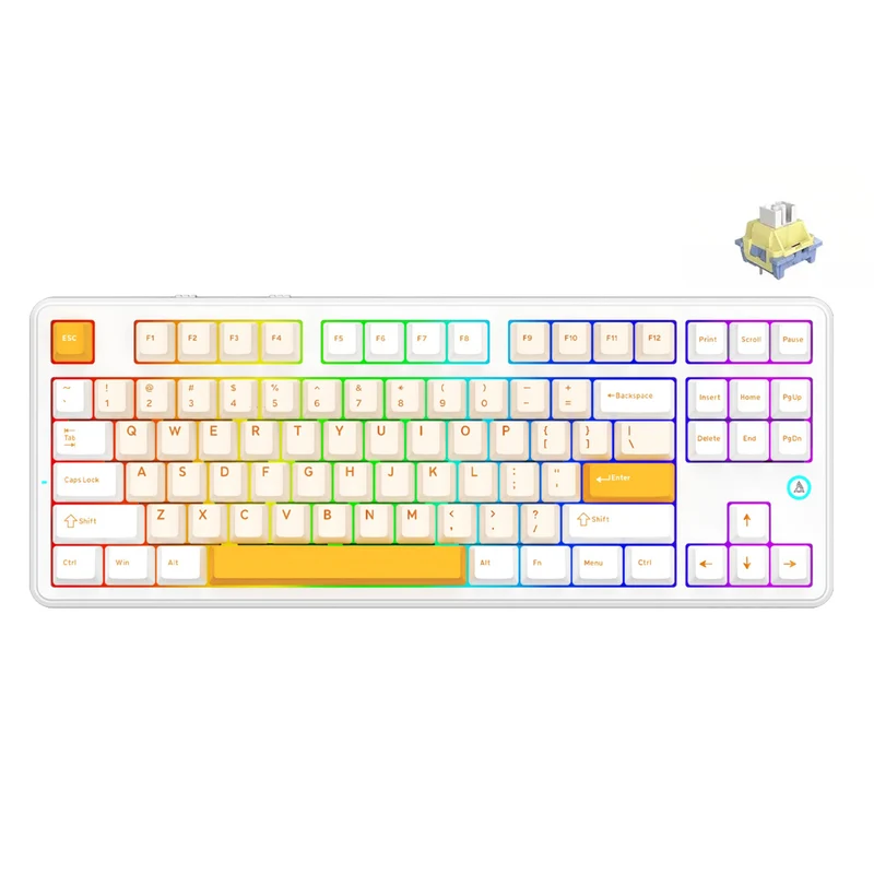 Ajazz AK870 V2 RGB Tri-Mode 87-Keys TKL Gasket-mounted Hot Swappable Mechanical Keyboard (Yellow/White/Dark Yellow) (Day Dream Switch)