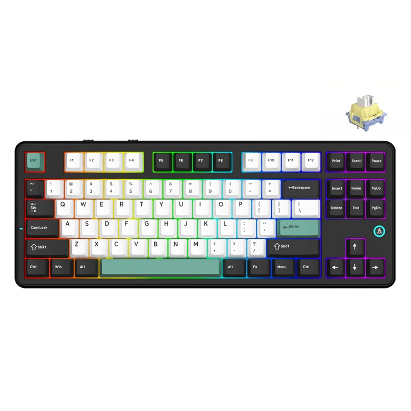 Ajazz AK870 V2 RGB Tri-Mode 87-Keys TKL Gasket-mounted Hot Swappable Mechanical Keyboard (Black/White/Blue) (Day Dream Switch)