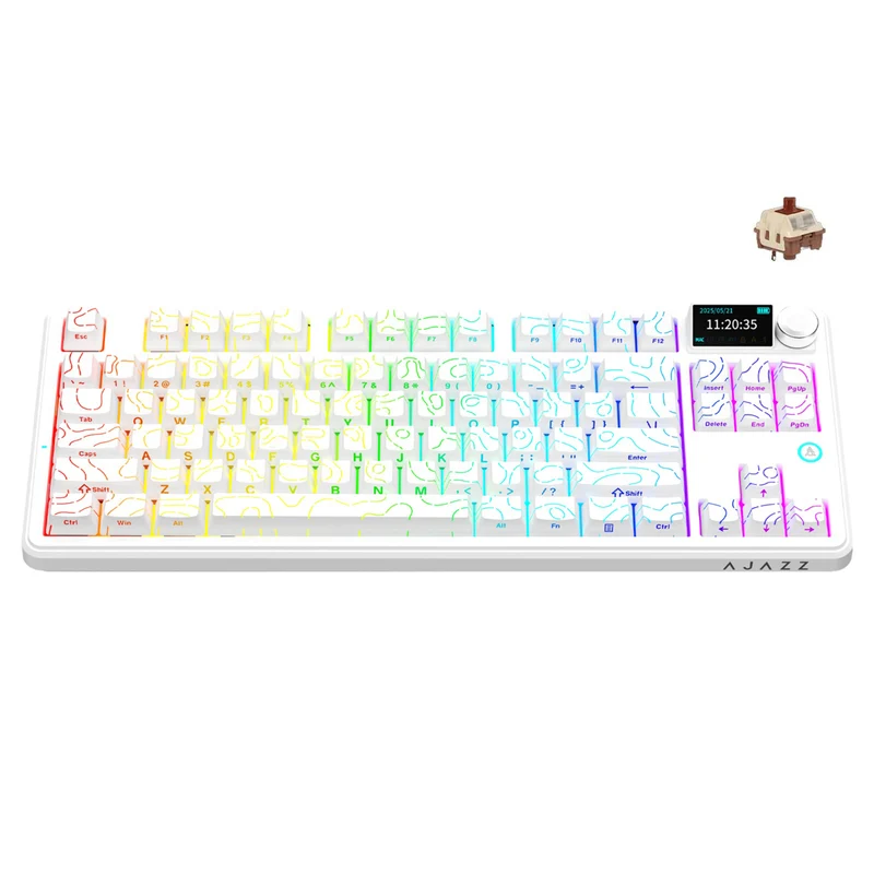 Ajazz AK870 V2 RGB Tri-Mode 87-Keys TKL Gasket-mounted Hot Swappable Mechanical Keyboard (White Contour) (Maillard Switch)