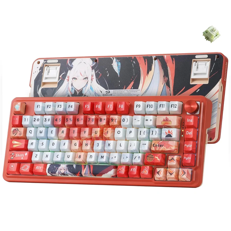 Redragon K673AK Ucal Pro Anime Ed. RGB Wireless 75% Hot-Swappable Gasket Mechanical Keyboard with Knob (Mint Mambo Linear Switch) (K673AK-RGB-Pro)