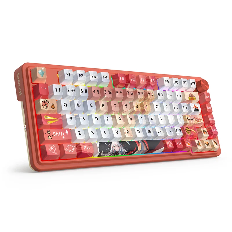 Redragon K673AK Ucal Pro Anime Ed. RGB Wireless 75% Hot-Swappable Gasket Mechanical Keyboard with Knob (Mint Mambo Linear Switch) (K673AK-RGB-Pro)