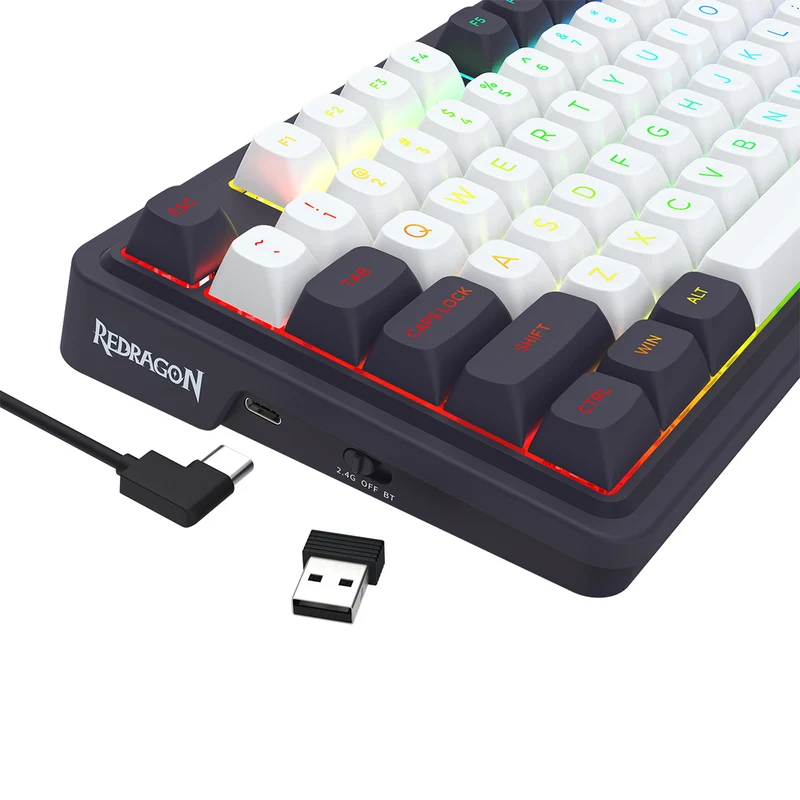 Redragon K673WB Ucal Max RGB Wireless 75% Hot-Swappable Gasket Mechanical Keyboard with Knob (Mint Mambo Switch) (White/Black) (K673WB-RGB-MAX)