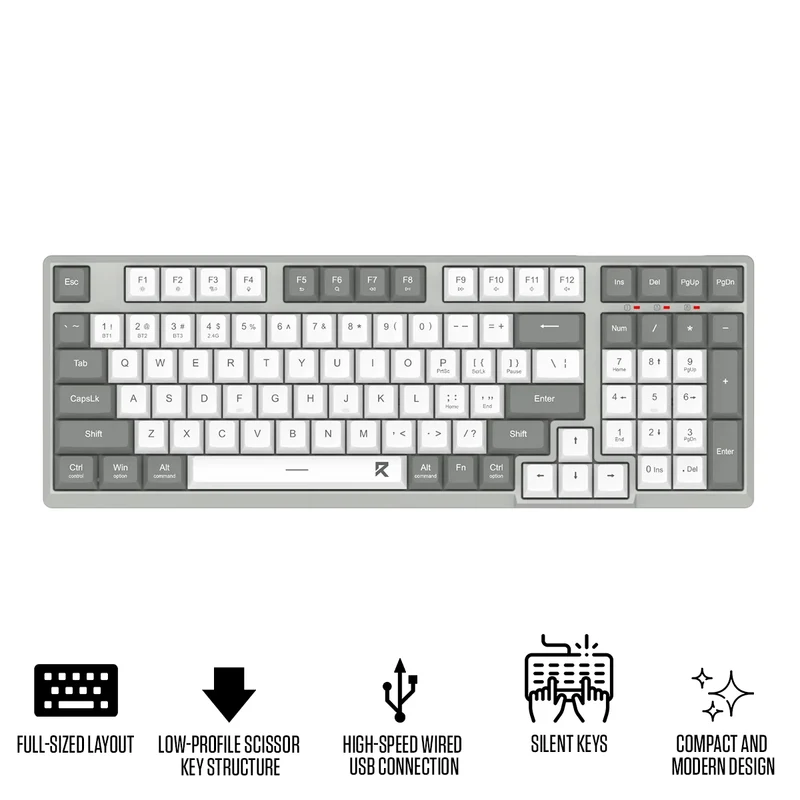Redragon BK-7113 Scissor Mechanism Slim Wired Full-Size Keyboard (White/Grey)