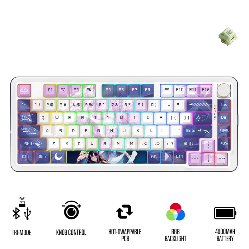 Redragon K681ACG Cyrus Pro Anime Ed. RGB Wireless 75% Hot-Swappable Gasket Mechanical Keyboard with Knob (Mint Mambo Linear Switch) (K681ACG-RGB-PRO)