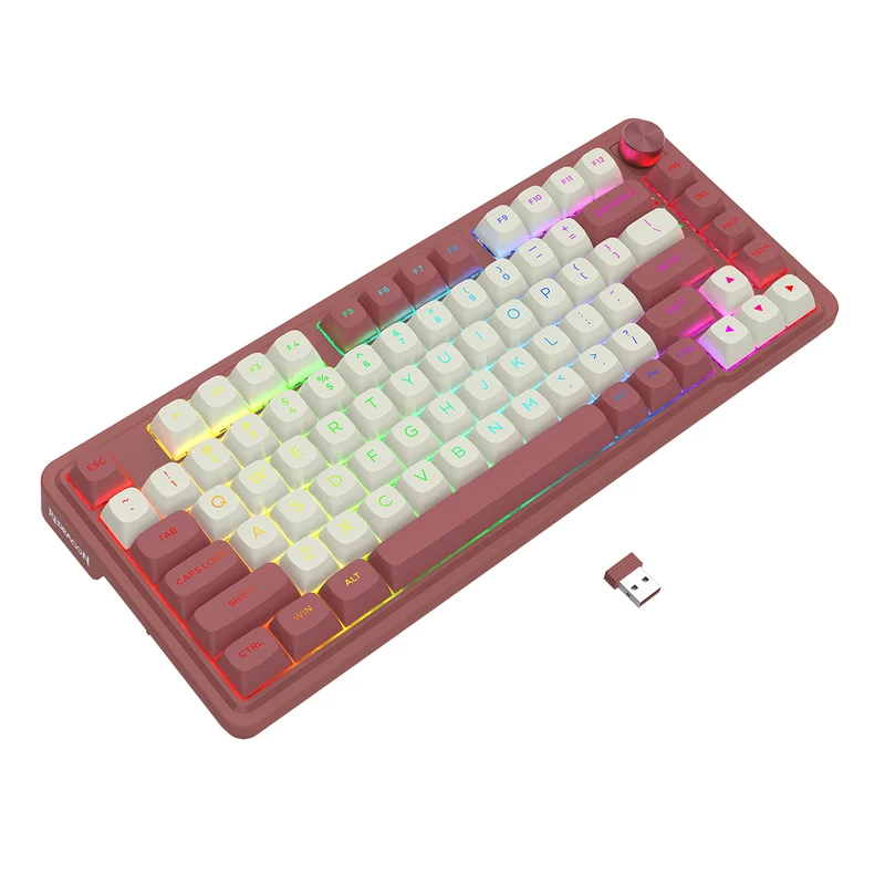 Redragon K673WR Ucal Max RGB Wireless 75% Hot-Swappable Gasket Mechanical Keyboard with Knob (Mint Mambo Switch) (White/Red) (K673WR-RGB-MAX)
