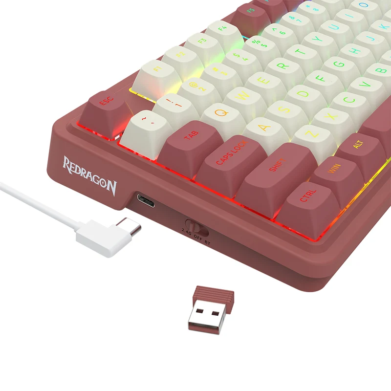 Redragon K673WR Ucal Max RGB Wireless 75% Hot-Swappable Gasket Mechanical Keyboard with Knob (Mint Mambo Switch) (White/Red) (K673WR-RGB-MAX)