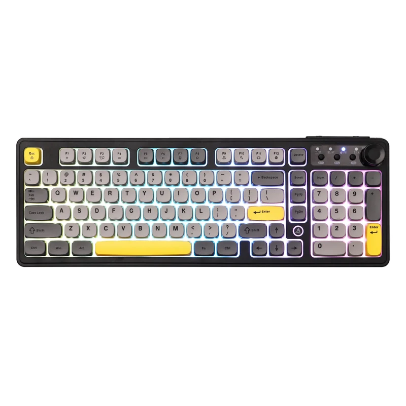 Ajazz AF98 Plus RGB Tri-Mode 97-Keys Membrane Keyboard (Black/Grey/Yellow)