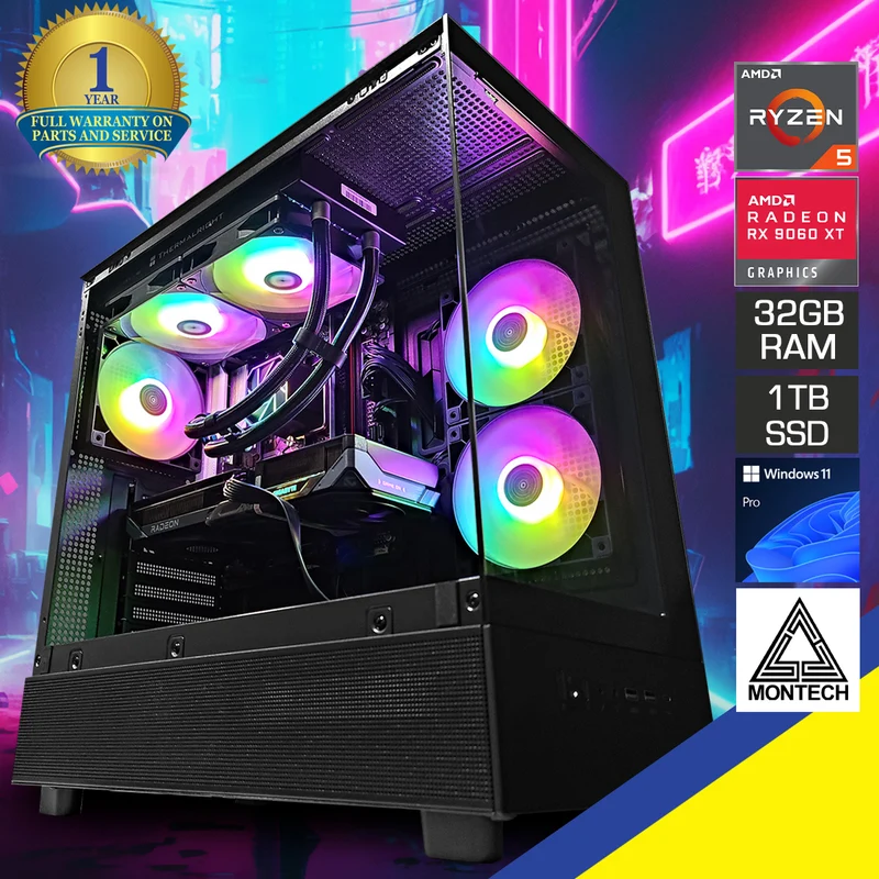 Sigma XR Black Desktop Gaming PC | Ryzen 5 7500F | 32GB RAM | 1TB SSD with WiFi + Bluetooth | RX 9060 XT | Windows 11 Pro