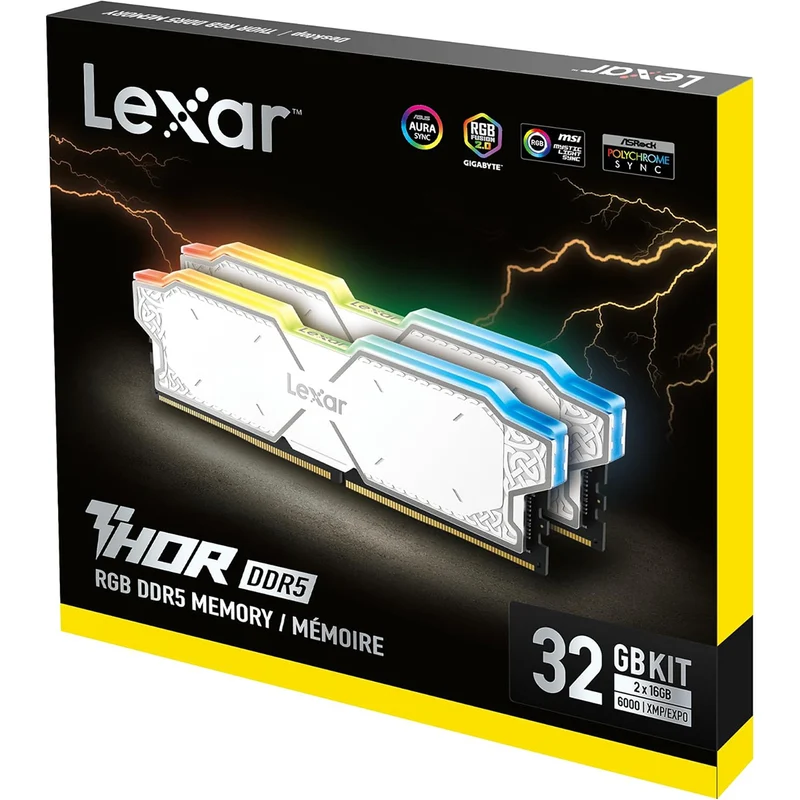 Lexar Thor 32GB Kit (16GBx2) DDR5 6000MHz Intel XMP & EXPO AMD Gaming Desktop Memory (White) (LD5U16G60C38AG-RGD)