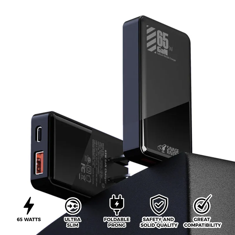 Skull & Co. GaN 65W Ultra Slim AC Adapter for Nintendo Switch 2 / Steam Deck / ROG Ally & Other Smart Devices (Black) (CH-US65-BK)