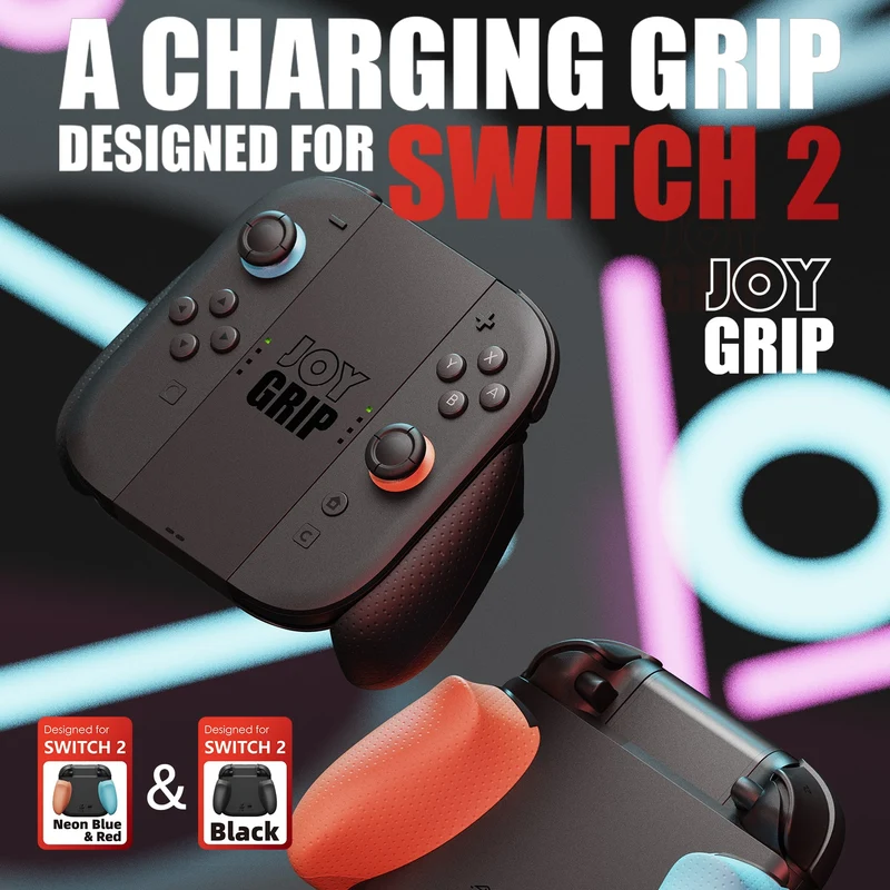 Skull & Co. Joy Grip for Nintendo Switch 2 (Black, Neon Blue/Red)