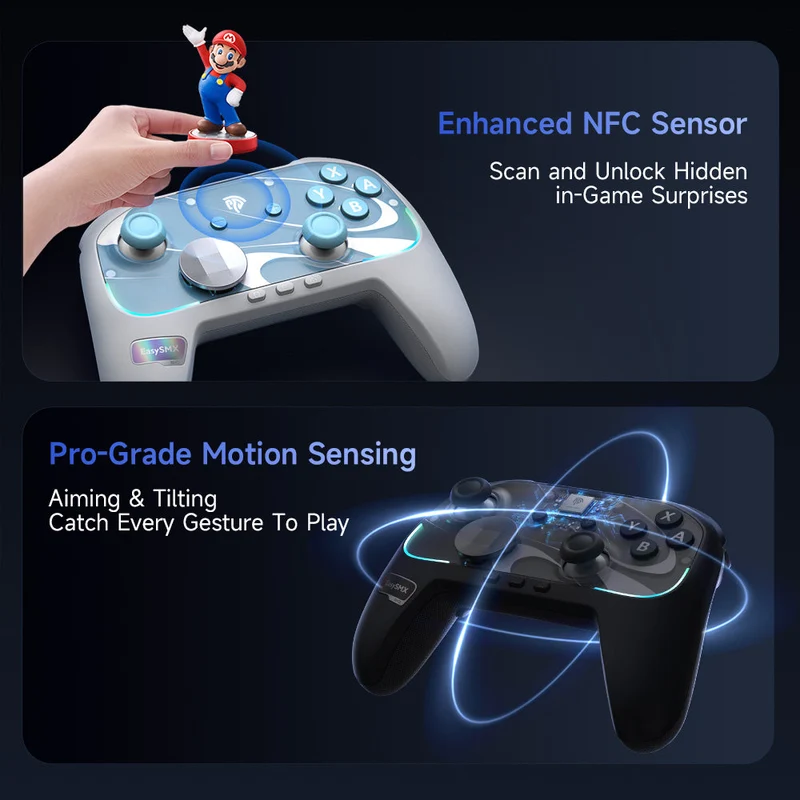 EasySMX S10 Gaming Controller with TMR Sticks, HD Rumble, Swappable D-pad for Nintendo Switch/PC/iOS/Android (Midnight, White)