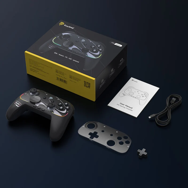 EasySMX S10 Gaming Controller with TMR Sticks, HD Rumble, Swappable D-pad for Nintendo Switch/PC/iOS/Android (Midnight, White)