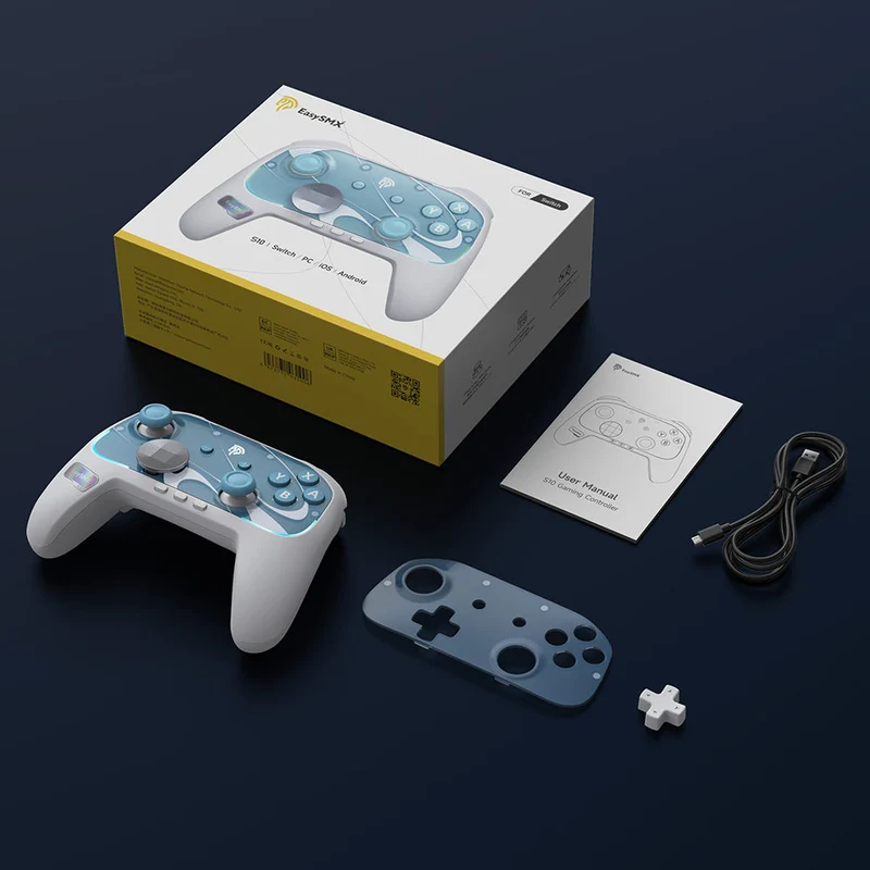 EasySMX S10 Gaming Controller with TMR Sticks, HD Rumble, Swappable D-pad for Nintendo Switch/PC/iOS/Android (Midnight, White)