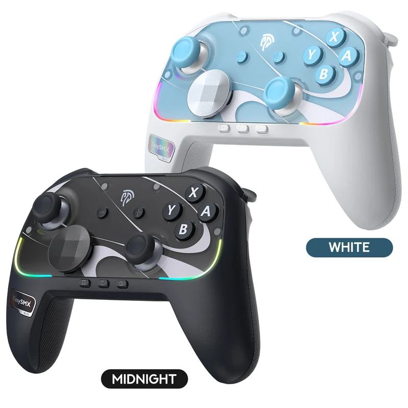 EasySMX S10 Gaming Controller with TMR Sticks, HD Rumble, Swappable D-pad for Nintendo Switch/PC/iOS/Android (Midnight, White)