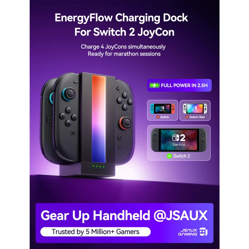 JSAUX EnergyFlow Charging Dock for Nintendo Switch 2 Joy-Con (Black) (GP0501)