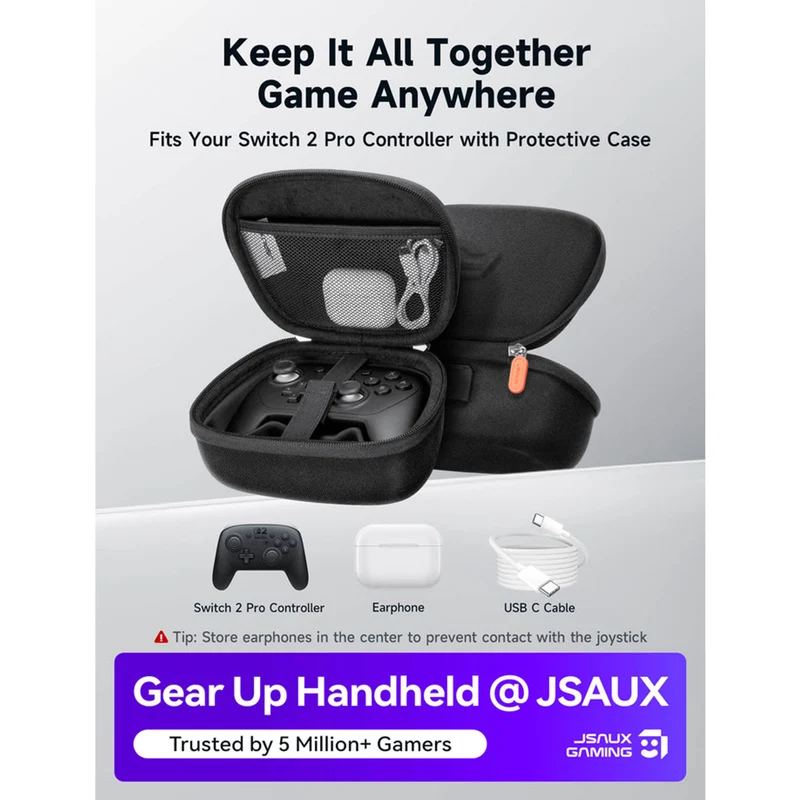 JSAUX Pro Controller Carrying Case for Nintendo Switch 2 (Black) (BG0127)