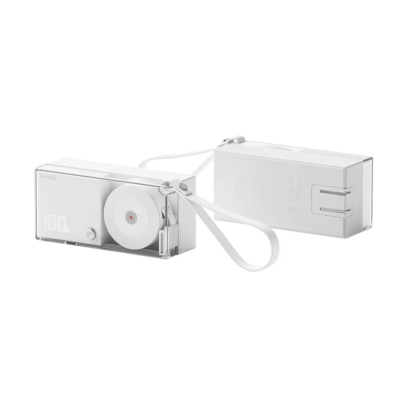 Sharge Retractable 3-in-1 Power Bank & Wall Charger 10000mAh 30W with Built-in USB-C Cable (White) (P7U)