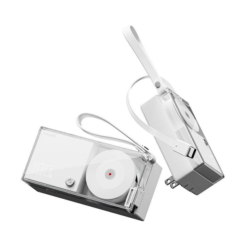 Sharge Retractable 3-in-1 Power Bank & Wall Charger 10000mAh 30W with Built-in USB-C Cable (White) (P7U)