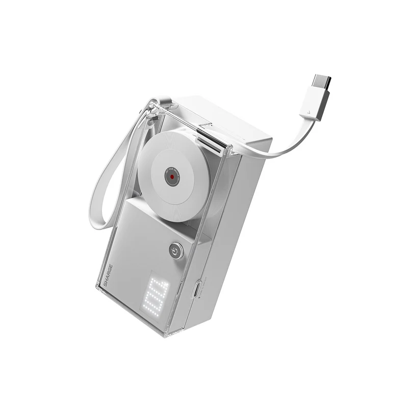 Sharge Retractable 3-in-1 Power Bank & Wall Charger 10000mAh 30W with Built-in USB-C Cable (White) (P7U)