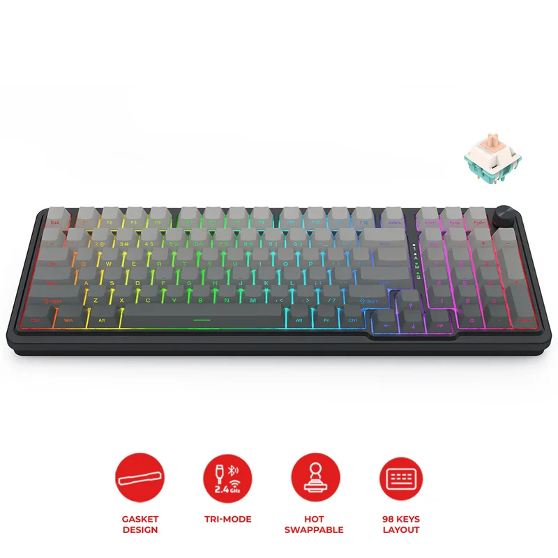 Redragon Eisa Pro 3 Modes 98-Key Hot-Swappable RGB Mechanical Keyboard - Gradient Gray (Leopard Linear Switch) (K686SP-RGB-Pro)