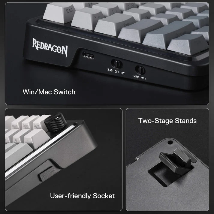 Redragon Eisa Pro 3 Modes 98-Key Hot-Swappable RGB Mechanical Keyboard - Gradient Gray (Leopard Linear Switch) (K686SP-RGB-Pro)