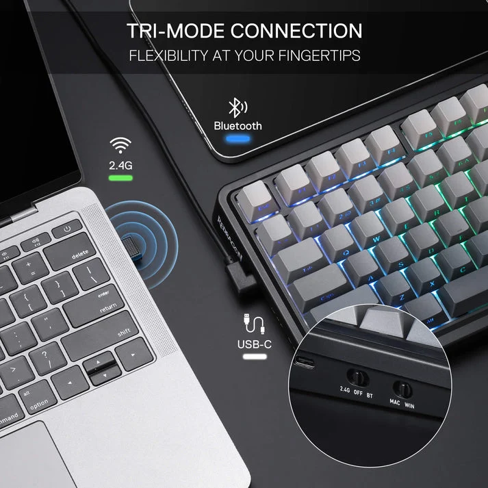 Redragon Eisa Pro 3 Modes 98-Key Hot-Swappable RGB Mechanical Keyboard - Gradient Gray (Leopard Linear Switch) (K686SP-RGB-Pro)