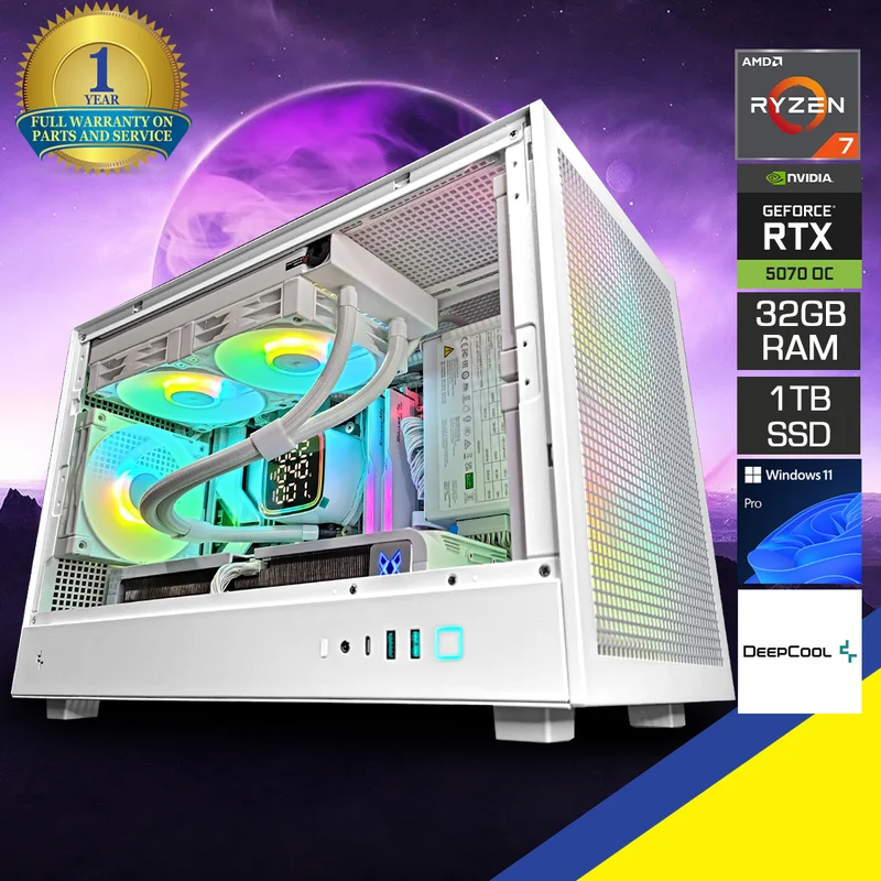 Sophos CH260 White Desktop Gaming PC | AMD Ryzen 7 7700X | 32GB RAM | 1TB SSD with WiFi + Bluetooth | GeForce RTX 5070 OC | Windows 11 Pro