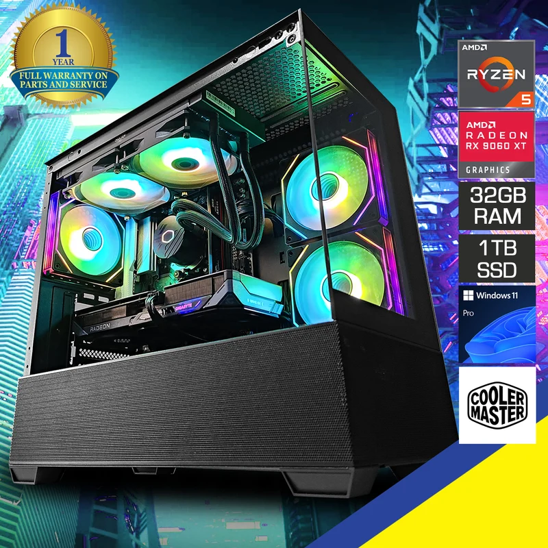 Sigma Elite 490 Black Desktop Gaming PC | Ryzen 5 7500F | 32GB RAM | 1TB SSD with WiFi + Bluetooth | RX 9060 XT | Windows 11 Pro
