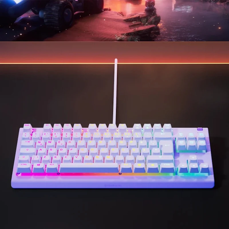 SteelSeries Apex 3 TKL RGB Water & Dust Resistant Whisper Quiet Switches Gaming Keyboard (Lavender) (PN64940)