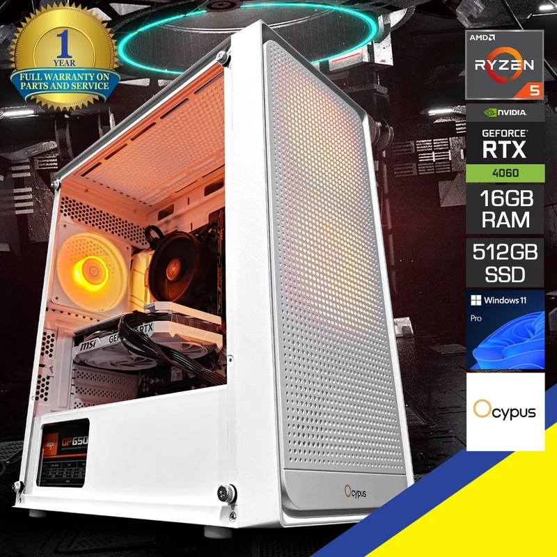 Alpha Gamma C50 White Desktop Gaming PC | AMD Ryzen 5 5600 | 16GB RAM | 512GB SSD | RTX 4060 | Windows 11 Pro